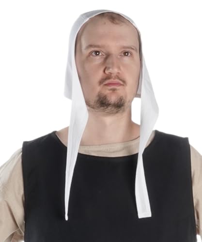 HEMAD Mittelalter Bund-Mütze Unterziehhaube Bundhaube Modell: Wenzelan, Weiß 60 cm von HEMAD