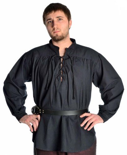 HEMAD Mittelalter-Hemd Schnürhemd Feste Baumwolle Modell: Artus, schwarz XXXL von HEMAD