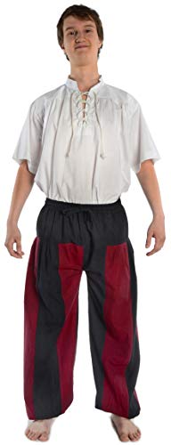 HEMAD Mittelalter Hose Landsknecht schwarz-rot L/XL Piraten Pluderhose von HEMAD