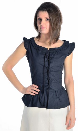 HEMAD Damen Bluse Mittelalter Schnürbluse ärmellos schwarz XL von HEMAD