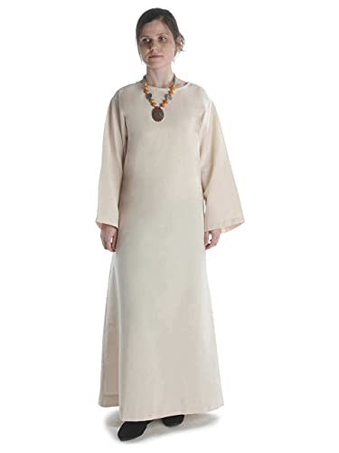 HEMAD Damen Mittelalter Kleid Reine Baumwolle Leinenstruktur Damenkleid beige L von HEMAD