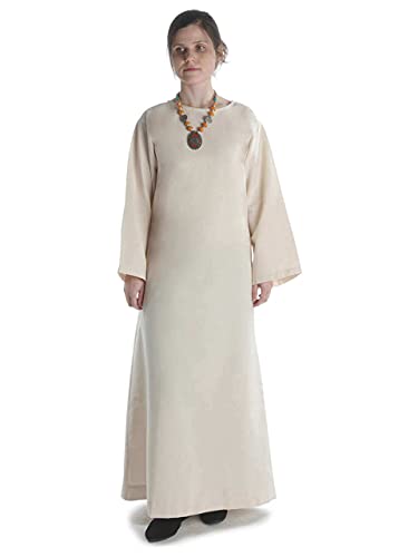 HEMAD Damen Mittelalter Kleid Reine Baumwolle Leinenstruktur Damenkleid beige XL von HEMAD