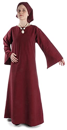 HEMAD Damen Mittelalter Kleid Reine Baumwolle Leinenstruktur Damenkleid rot L von HEMAD