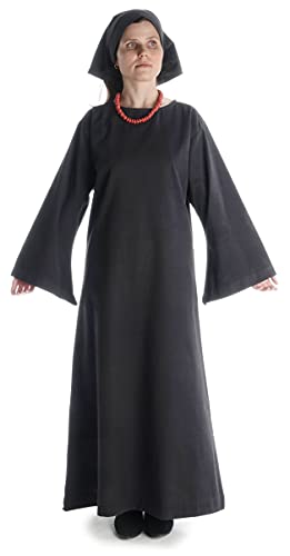 HEMAD Damen Mittelalter Kleid Reine Baumwolle Leinenstruktur Damenkleid schwarz L von HEMAD