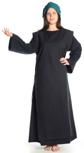 HEMAD Damen Mittelalter Kleid schwarz mit Skapulier S-XL Reine Baumwolle mit Leinenstruktur (XL, schwarz-schwarz) von HEMAD