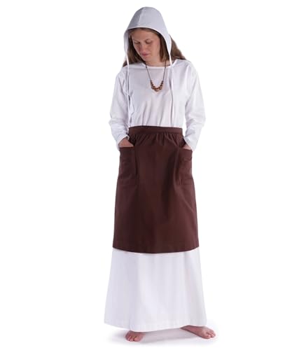 HEMAD Damen-Schürze halblang zwei Taschen 100% Baumwolle Modell: Condwiramurs, Braun von HEMAD