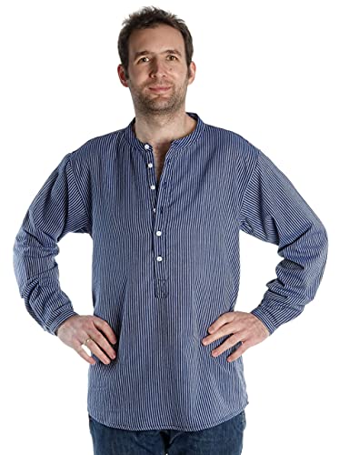 HEMAD Freizeit Hemd Matholwch aus Baumwolle Blau-Weiß gestreift L Gewandung LARP von HEMAD