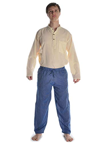 HEMAD Herren Hose Freizeithose leichte Baumwolle blau-weiß L/XL von HEMAD