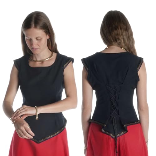 HEMAD Mittelalter Damenbluse 100% Baumwolle Modell: Neifile, Schwarz XXL von HEMAD