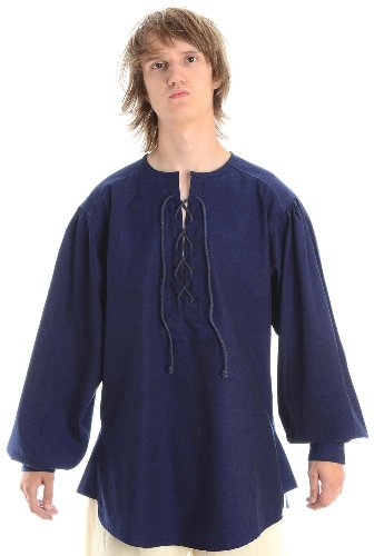 HEMAD Mittelalter Hemd Schnürhemd Baumwollhemd/Leinenstruktur blau XXXL von HEMAD