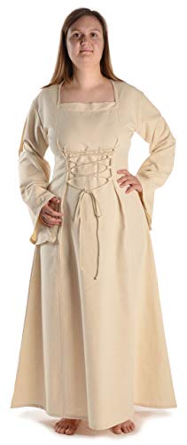 HEMAD Mittelalter Kleid Amurfina aus Baumwolle Beige XL-Large Gewandung LARP von HEMAD