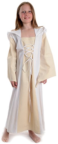 HEMAD Mittelalter-Kleid Mädchenkleid mit Gugel Kinder-Kleidung weiß-beige XS von HEMAD