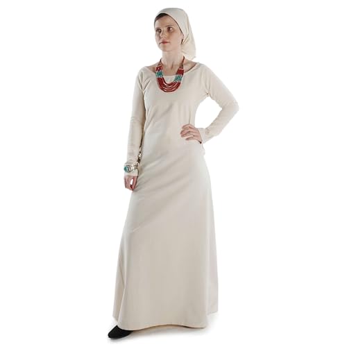 HEMAD Mittelalter-Kleid feine Baumwolle Schnürung Arme Rücken A-Linie Lang Modell: Hildegune, Beige - S/M von HEMAD