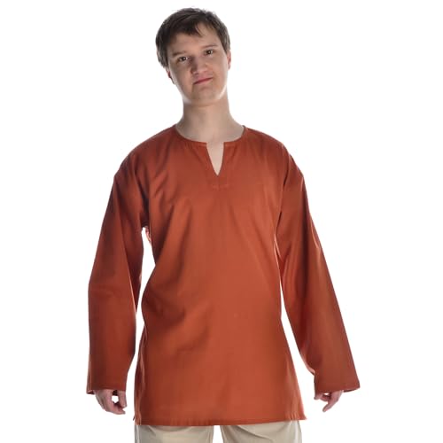 HEMAD Mittelalter Unter-Tunika Wikinger Hemd Baumwolle Modell: Heimdall, Rostfarben Orange L/X von HEMAD