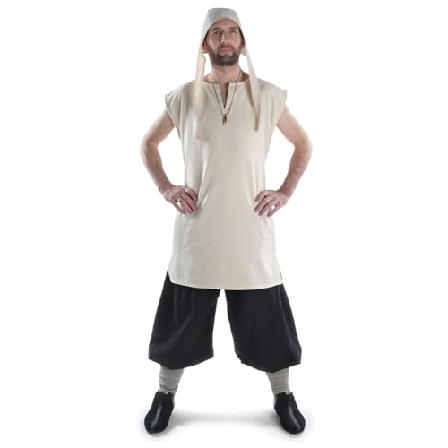 HEMAD Mittelalter Tunika ärmellos 100% Baumwolle Modell: Jorel, Beige XXL-XXXL von HEMAD