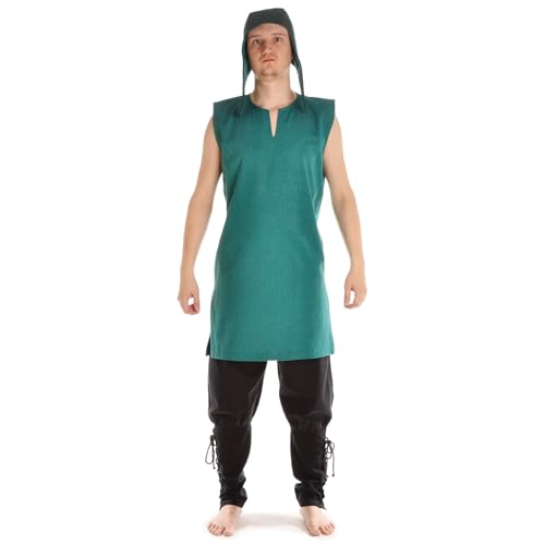 HEMAD Mittelalter Tunika ärmellos 100% Baumwolle Modell: Jorel, Grün XXL-XXXL von HEMAD