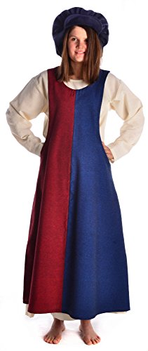 HEMAD Mittelalter Über-Kleid Irekel Surkot zweifarbig blau-rot Reine Baumwolle von HEMAD
