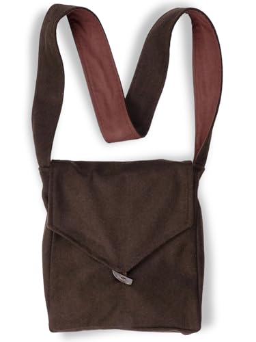 HEMAD Mittelalter Umhänge-Tasche Wollfilz Hornknopf mit Innenfutter Modell: Dwain, Einfarbig Braun von HEMAD
