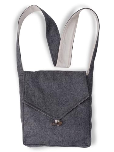 HEMAD Mittelalter Umhänge-Tasche Wollfilz Hornknopf mit Innenfutter Modell: Dwain, Einfarbig Grau von HEMAD