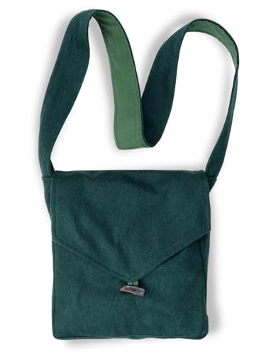 HEMAD Mittelalter Umhänge-Tasche Wollfilz Hornknopf mit Innenfutter Modell: Dwain, Einfarbig Grün von HEMAD