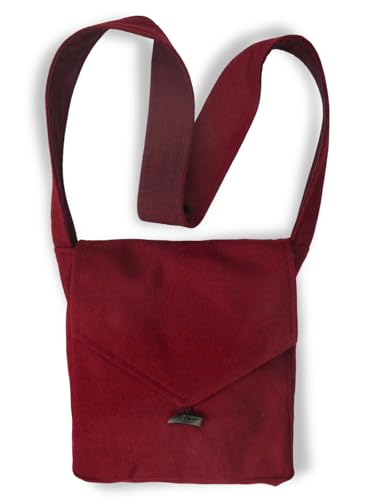 HEMAD Mittelalter Umhänge-Tasche Wollfilz Hornknopf mit Innenfutter Modell: Dwain, Einfarbig Rot von HEMAD