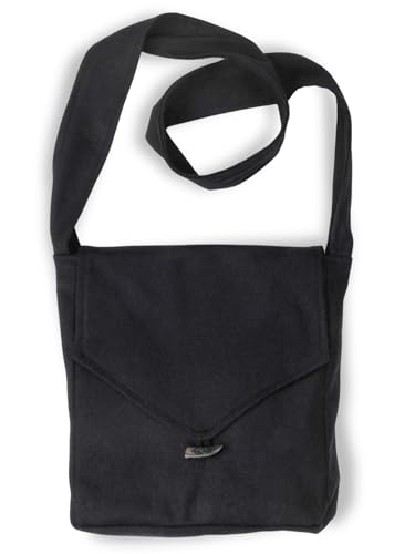 HEMAD Mittelalter Umhänge-Tasche Wollfilz Hornknopf mit Innenfutter Modell: Dwain, Einfarbig Schwarz von HEMAD