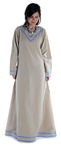 HEMAD Wikinger Kleid Hildr aus Baumwolle Hanffarben-Hellblau S/M Gewandung LARP von HEMAD