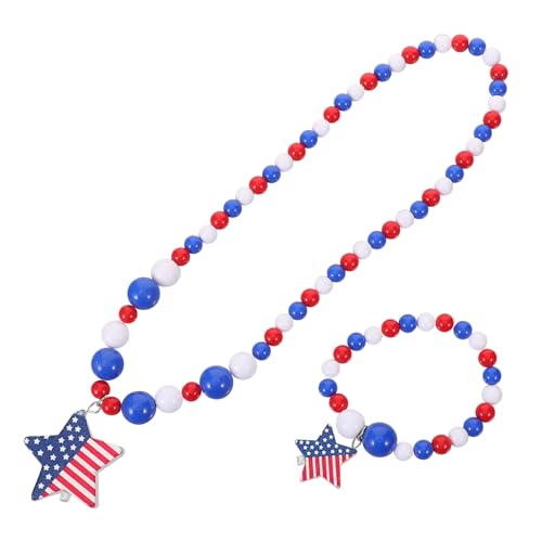 HEMOTON 1 Satz Holzperlen Halskette und Armband für Damen Kreatives Schmuckset für Unabhängigkeitstag Stilvolles Festival Accessoire Vielseitig für Partys und Alltagskleidung von HEMOTON