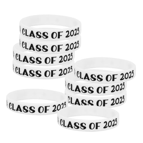 HEMOTON 10 Stück Silikon Armbänder Abschluss Stretch Armbänder für Graduierungsfeiern für Schüler Weiß von HEMOTON