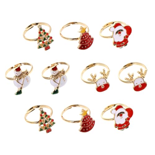 HEMOTON 10 Stück Teiliges Verstellbares Party Ring mit Weihnachtsmotiven für Erwachsene Bunte Niedliche Designs mit Weihnachtsbaum Weihnachtsmann und Schneemann Unisex Urlaubsaccessoire von HEMOTON