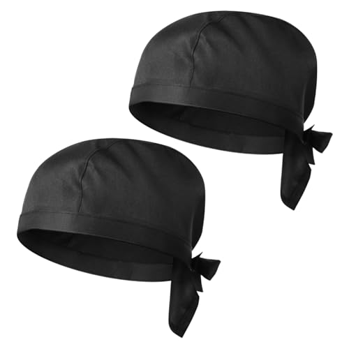 HEMOTON 2 Stück Kochmütze Einstellbare Elastische Schwarze Kochmütze Herren Damen Kochhüte Unisex Verstellbar Schwarz Kochhut Koch Kopfbedeckung von HEMOTON