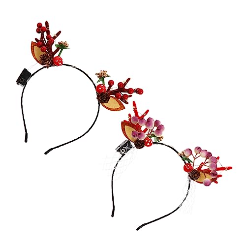 HEMOTON 2 Stück Leuchtendes Rentier Geweih Haarreifen Leichter Kompakter Weihnachts Haarreif für Party Festival Cosplay Kreative Rentierkopf Stirnbänder für Frauen Mädchen und Freunde von HEMOTON