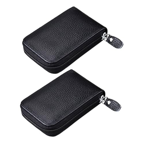 HEMOTON 2stücke Kreditkartenetui Für Damen Und Herren Mehrfach Kartenhalter Mit Reißverschluss Kompakt Aus Rindsleder Visitenkartenetui Geldbörse Organizer Schmal Diebstahlsicher von HEMOTON