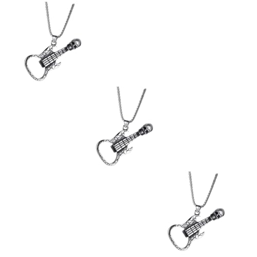 HEMOTON 3 Stück Punk Halskette für Herren mit Anhänger und Gitarrenflasche Öffner Metall Leicht Hautfreundlich Vielseitig für Partys und Alltag Langlebiges Robustes Design Silber von HEMOTON