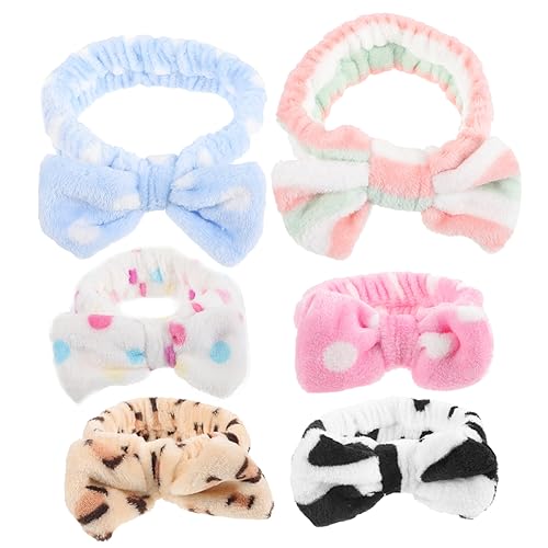 HEMOTON 6stücke Kosmetisches Haarband Für Gesicht Waschen Wiederverwendbares Duschstirnband Mit Schleife Make-up-kopfschmuck Für Spa Und Sport Flauschiger Kopfschmuck Für von HEMOTON