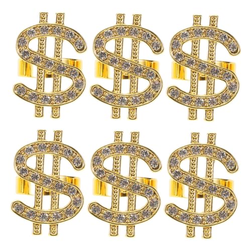 HEMOTON 6stücke Teilige Party-requisite Mit Strasssteinen Im Punk-stil Geldsymbol-ringe Für Maskerade Disco Rap Konzertparty Und Kostümpartys Damen-kostümschmuck Als von HEMOTON