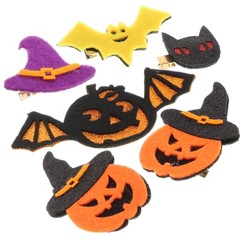 HEMOTON 6 Stück Teiliges Halloween Haarspangen Cartoon Haarschmuck mit Kürbis Fledermaus und Hexenhut Motiven Rutschfest Niedlich für Mädchen Party Dekoration und Alltag von HEMOTON