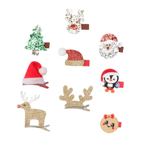HEMOTON 9 Stück Teiliges Weihnachts Haarschmuck mit Niedlichen Haarspangen für Mädchen Bunte Pailletten Cartoon Design Festlicher Haarschmuck für Weihnachten Karneval und Party von HEMOTON