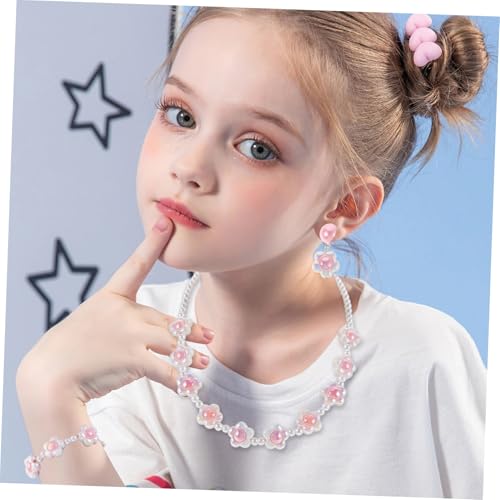 HEMOTON Kinderschmuck mit Perlen und Blumenmotiv Elegantes Halskette Armband Ohrringe Set für Mädchen Komfortabel Floral Gestaltet für Partys Hochzeiten Festliche Anlässe von HEMOTON