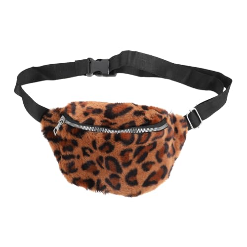 HEMOTON Leopardenmuster Schultertasche mit Reißverschluss Flauschige Damen Bauchtasche mit Quaste Verstellbarer Gurt Vielseitige Slanting Chest Bag für Party Festival und Alltag von HEMOTON