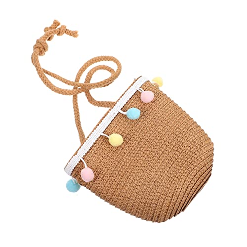 HEMOTON Strohtasche mit Bunten Bällen Leichte Geflochtene Strandtasche für Mädchen Sommer Handtasche Robustes Material für Ausflüge und von HEMOTON