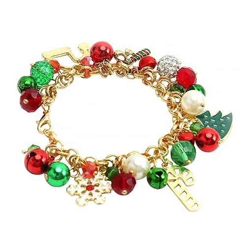 HEMOTON Weihnachtliches Damen Armband mit Perlen Glöckchen und Kristallanhängern Festlicher Modeschmuck für Mädchen Stilvolle Weihnachtsdekoration und Geschenkidee von HEMOTON