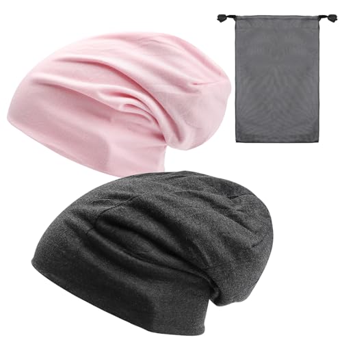 2 Stück Beanie Mütze Damen Set – Dünne Schlafmütze & Chemo Kopfbedeckung für Frauen, Atmungsaktive Mütze mit Tasche – Leichte Mütze Sommer & Herbst, Geschenkidee für Damen von HENGBIRD