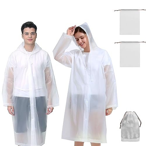 2 Stück Regenponcho Damen Herren Wasserdicht,Regenmantel mit 2 Aufbewahrungstaschen,Regencape Festival,Fahrrad Regenbekleidung, Raincoat Women, EVA Wiederverwendbar Durchsichtig Regenschutz Langarm von HENGBIRD