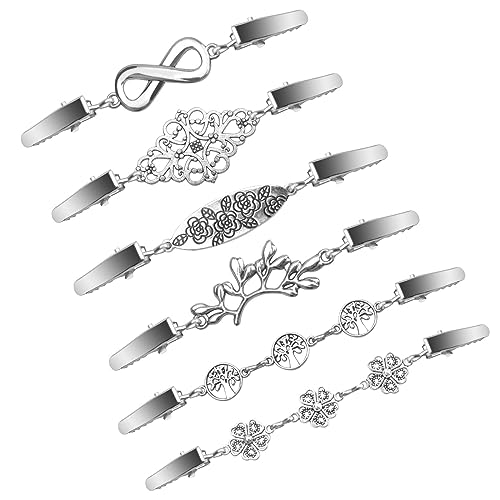 6 Stück Strickjacke Clips Kreative Silberne Metall Pullover-Schal-Clip, Brosche Silber Schlicht, Vintage Pullover Clips Damen, Spange für Strickjacke & Kleidungsknöpfe Abnehmbar,Cardigan Clip von HENGBIRD