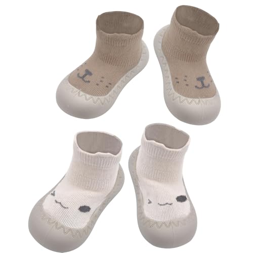 HENGBIRD 2 Paar Baby Sockenschuhe rutschfeste Niedlicher Cartoon Weicher Stricken Babybodenschuhe Krabbelsocken Baby Barfußschuhe Kinderschuhe für Baby Mädchen Junge von HENGBIRD
