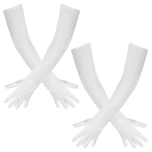 HENGBIRD 2 Paar Lange Handschuhe White Gloves Long Satin Classic Abendhandschuhe Prinzessin Handschuhe Damen Elegant Geeignet für Faschingsball Oper Junggesellenabschied Hochzeit von HENGBIRD