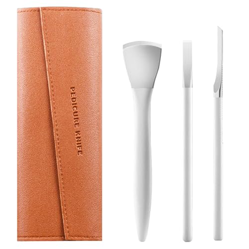 HENGBIRD 3 Stück Pediküre Messer Set, Edelstahl Hornhauthobel mit Messerschutz und Braunem Lederetui, Pediküre Set Fusspflege Set Professionell, Hornhautraspel Zehennagelpflege-Set von HENGBIRD
