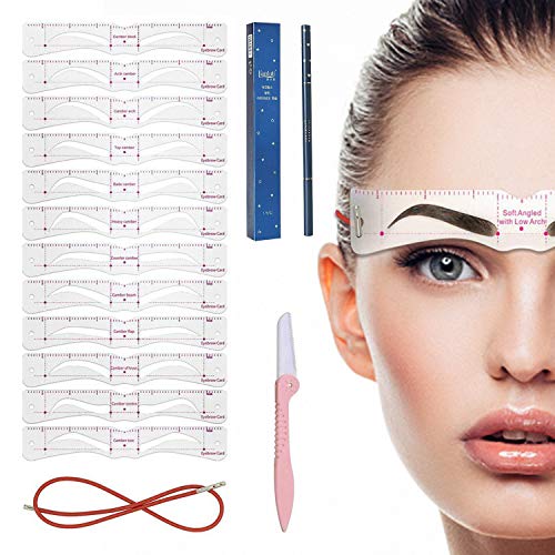 HENGBIRD 4D Augenbrauen Schablone für Anfänger, 12 Stile Augenbrauen Schablonen Set mit Festes Seil und Augenbrauenrasier, Wiederverwendbar DIY Stempel für schnell Make-up von HENGBIRD