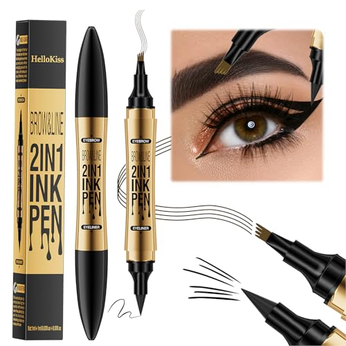 HENGBIRD Augenbrauenstift Härchenzeichnung, 2-in-1 3D Augenbrauenstift Wasserfest Microblading Augenbrauenstift Magischer Augenbrauenstift mit 4 Gabelspitze & Natürliche Augenbrauenformung(Dark Brown) von HENGBIRD